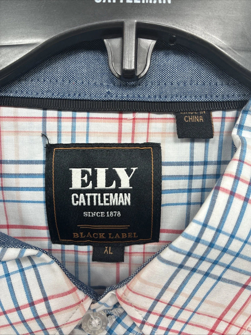 New Men’s ELY Cattleman White Multicolor Plaid Long Sleeve Button Up XL R-52