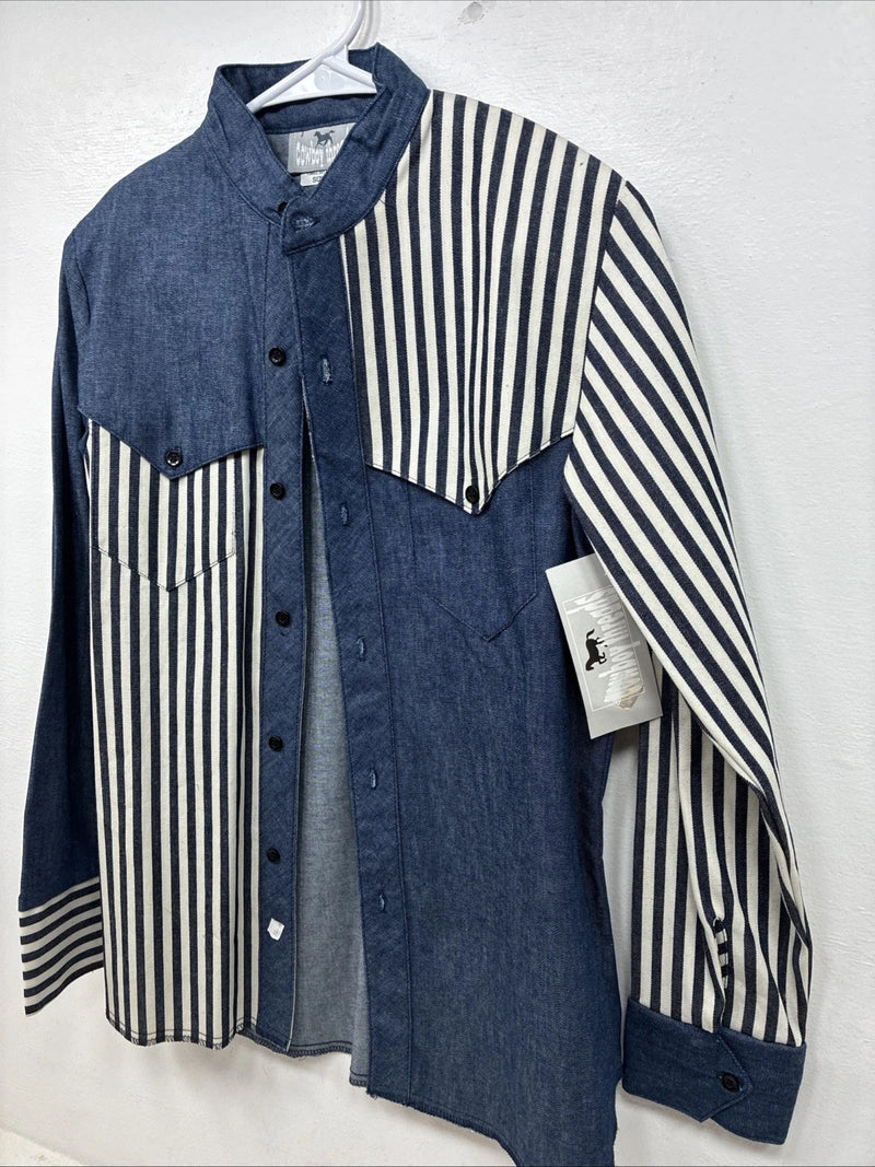 New Women’s Cowboy Threads Jean Stripe Long Sleeve Button Up Size 16 TT-21