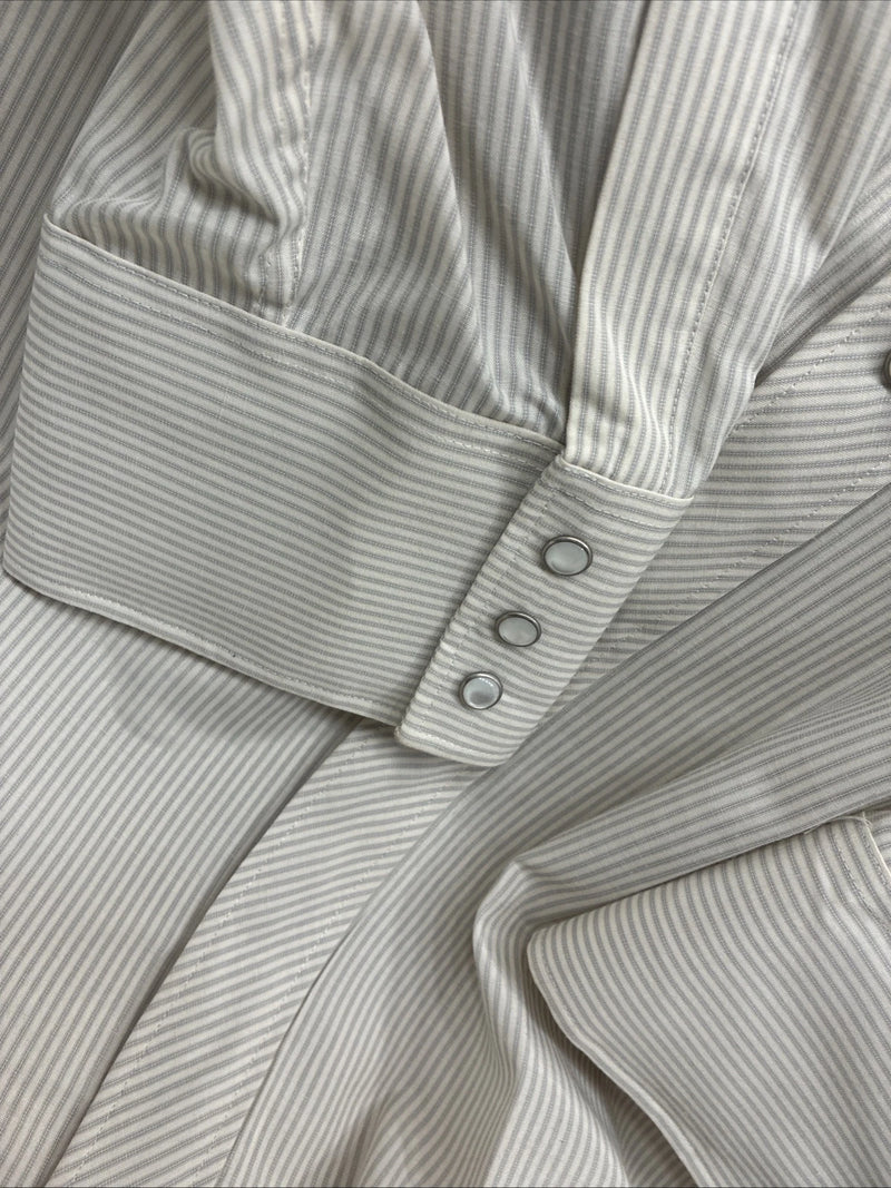 New Men’s White Horse Beige Stripe Long Sleeve Pearl Snap 4XL F-50