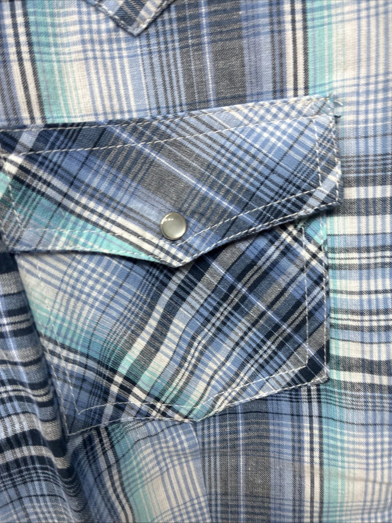 New Women’s Cumberland Blue Purple Plaid Long Sleeve Pearl Snap Size 1X TT-114
