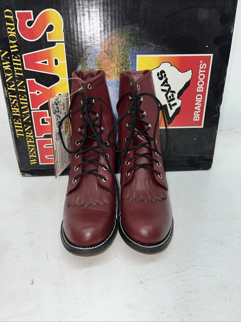 New Women’s Red Texas Brand Lace Up Cowboy Boots. 6 M. 20-90