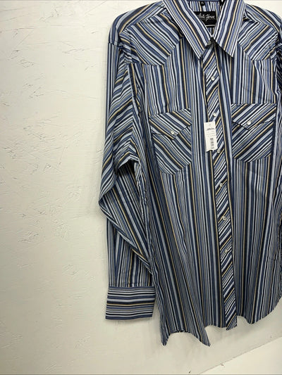 New Men’s Blue White House Long Sleeve Pearl Snap Shirt. XL S-25