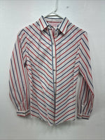Me Siemens H Bar C Red Blue Stripe Long Sleeve Pearl Snap Size 34 LL-46