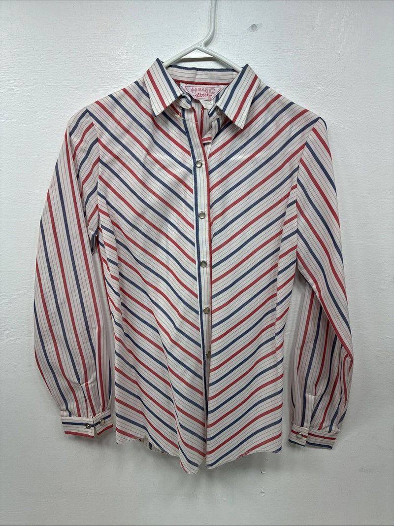 Me Siemens H Bar C Red Blue Stripe Long Sleeve Pearl Snap Size 34 LL-46