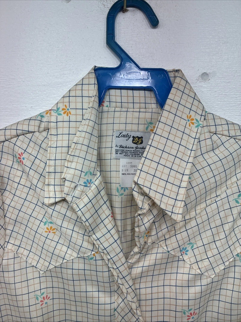 New Women’s Dickson Jenkins Yellow Printed Long Sleeve Pearl Snap Size 30 KK-12