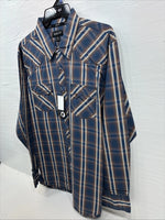 New men’s ELY 1878 Blue Flannel Long Sleeve Pearl Snap 2XL F-65
