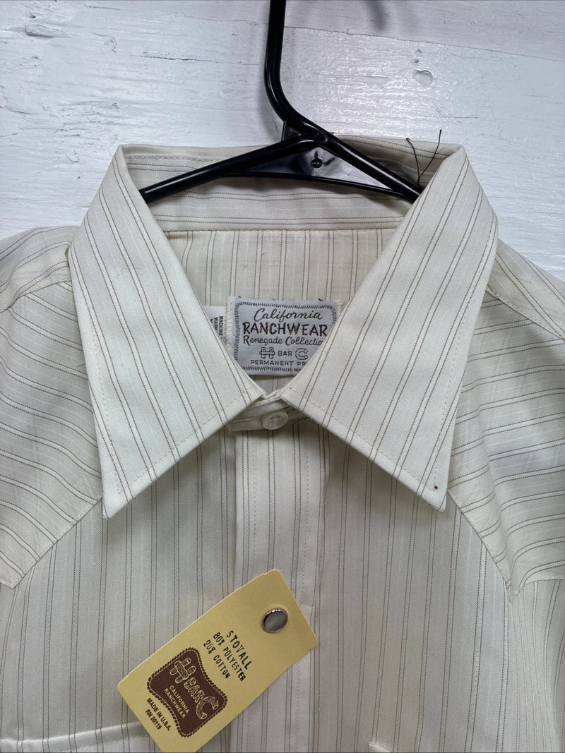 New Men’s California RanchWear  Yellow Strip Long Sleeve Pearl Snap Large M-58