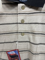 New Men’s Wrangler Tan Black Stripe Short Sleeve Polo Shirt Large V-6