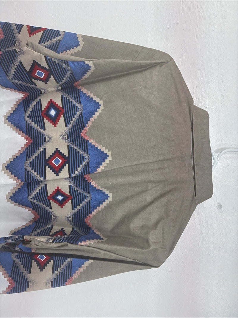 New Women’s Brooks & Dunn Tan Design Long Sleeve Button Up Medium MM-102