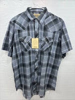 New Men’s ELY Cattleman Gray Blue Plaid Long Sleeve Pearl Snap Large Q-54