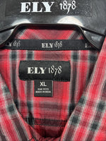 New Men’s ELY 1878 Red Plaid Long Sleeve Pearl Snap XL M-53