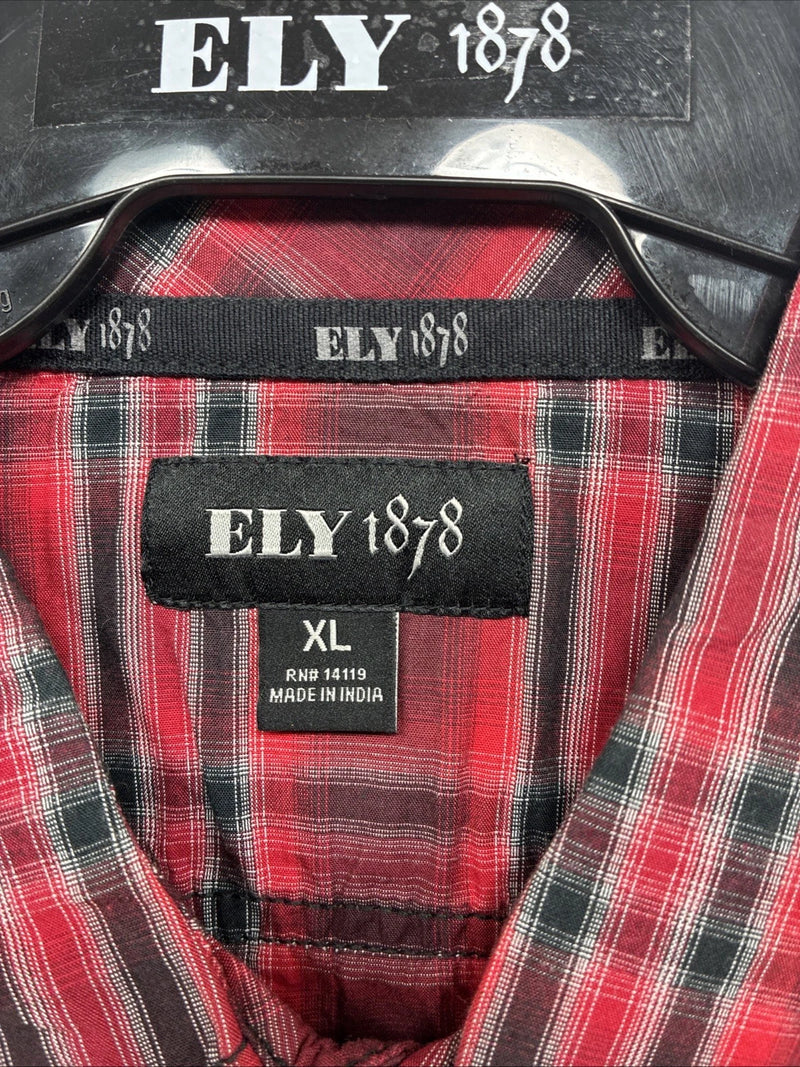 New Men’s ELY 1878 Red Plaid Long Sleeve Pearl Snap XL M-53