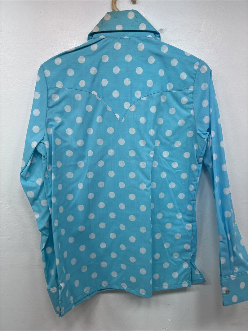 New Women’s Rockmount Blue Polkadot Long Sleeve Pearl Snap Size 32 KK-97