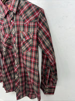 New Men’s Red Plaid ELY Plains Long Sleeve Pearl Snap Shirt. 16.5x34 L S-11