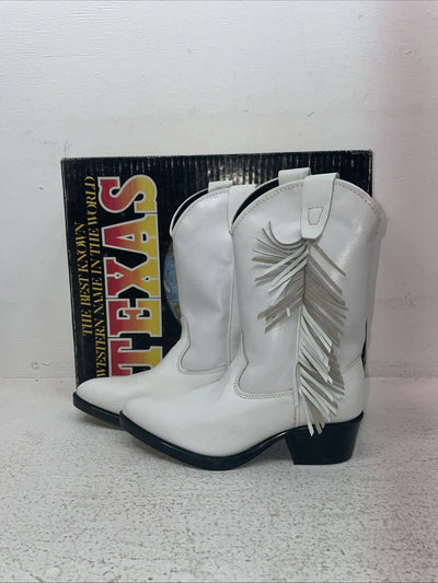 New Kids White With Fringe Texas Brand Cowboy Boots. C 2697 13.5 13 1/2 D. 23-90