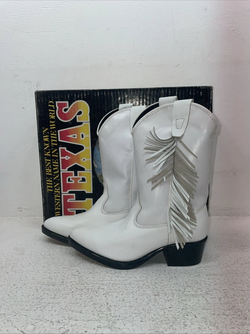New Kids White With Fringe Texas Brand Cowboy Boots. C 2697 13.5 13 1/2 D. 23-90