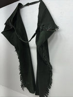 New Green Congress Leather Show Chaps With Fringe Adjustable Waist 51” N-26