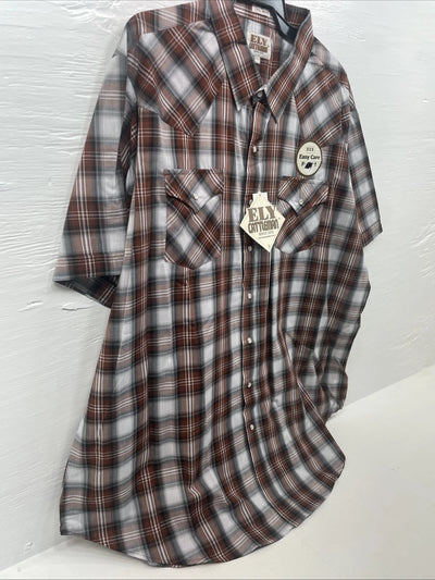 New Men’s ELY Cattleman Orange Short Sleeve Pearl Snap 3XL E-28