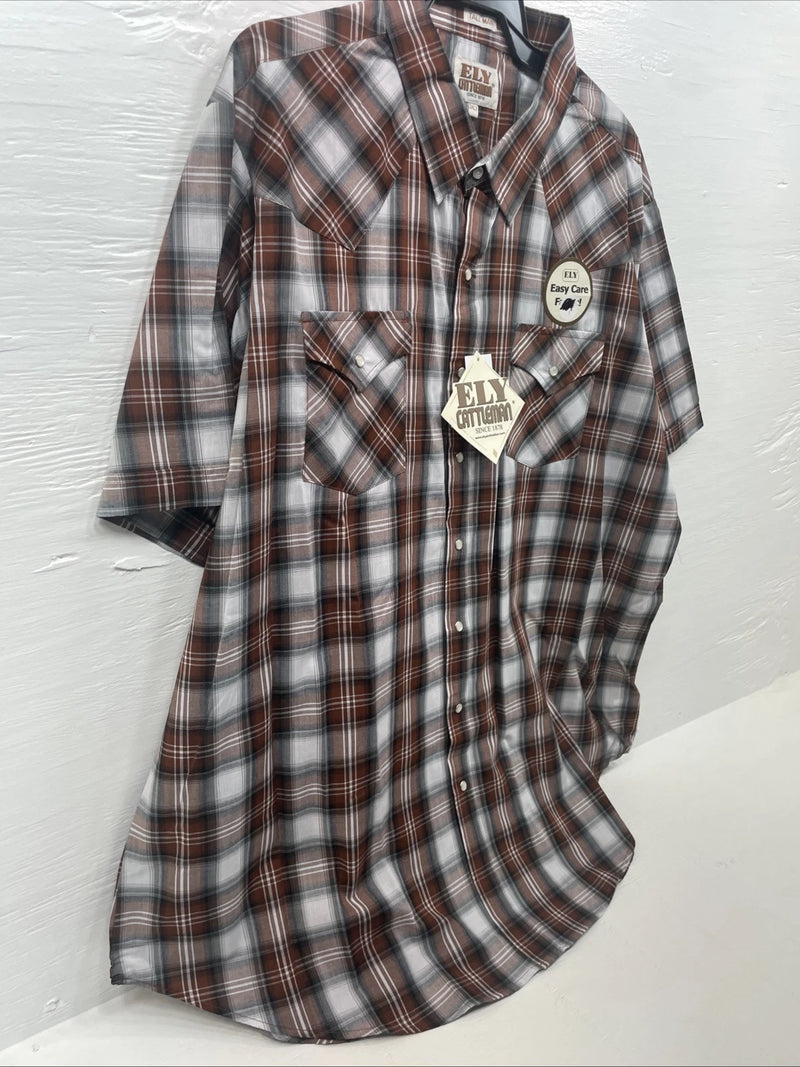 New Men’s ELY Cattleman Orange Short Sleeve Pearl Snap 3XL E-28  