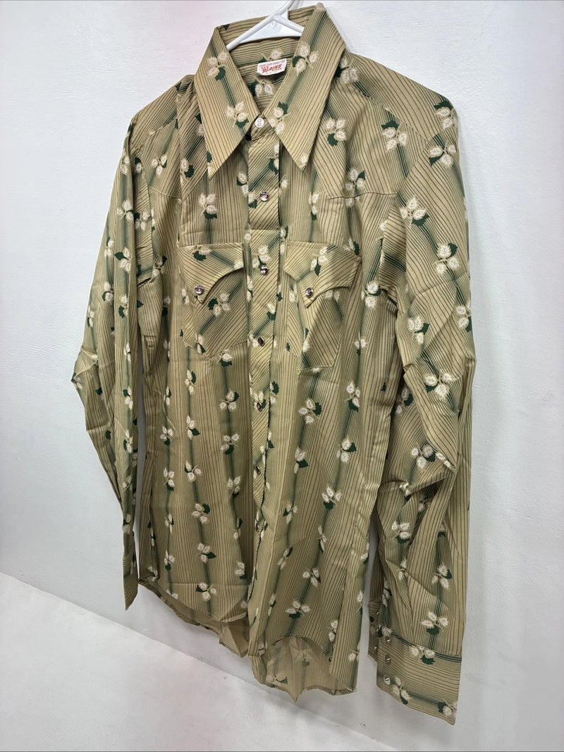 New Women’s ELY Plains Yellow Green Floral Long Sleeve Pearl Snap 16 GG-19