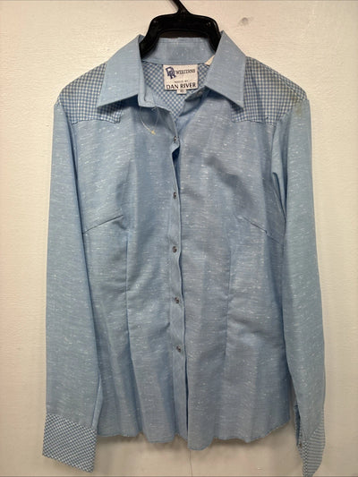 New Kids Dan River Blue Deigned Long Sleeve Pearl Snap Size 10 LL-63