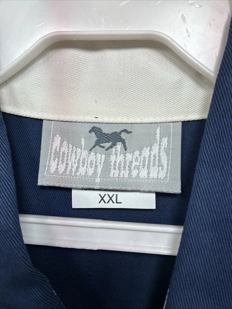 New Men’s Cowboy Threads White Blue Long Sleeve Button Up 2XL F-103