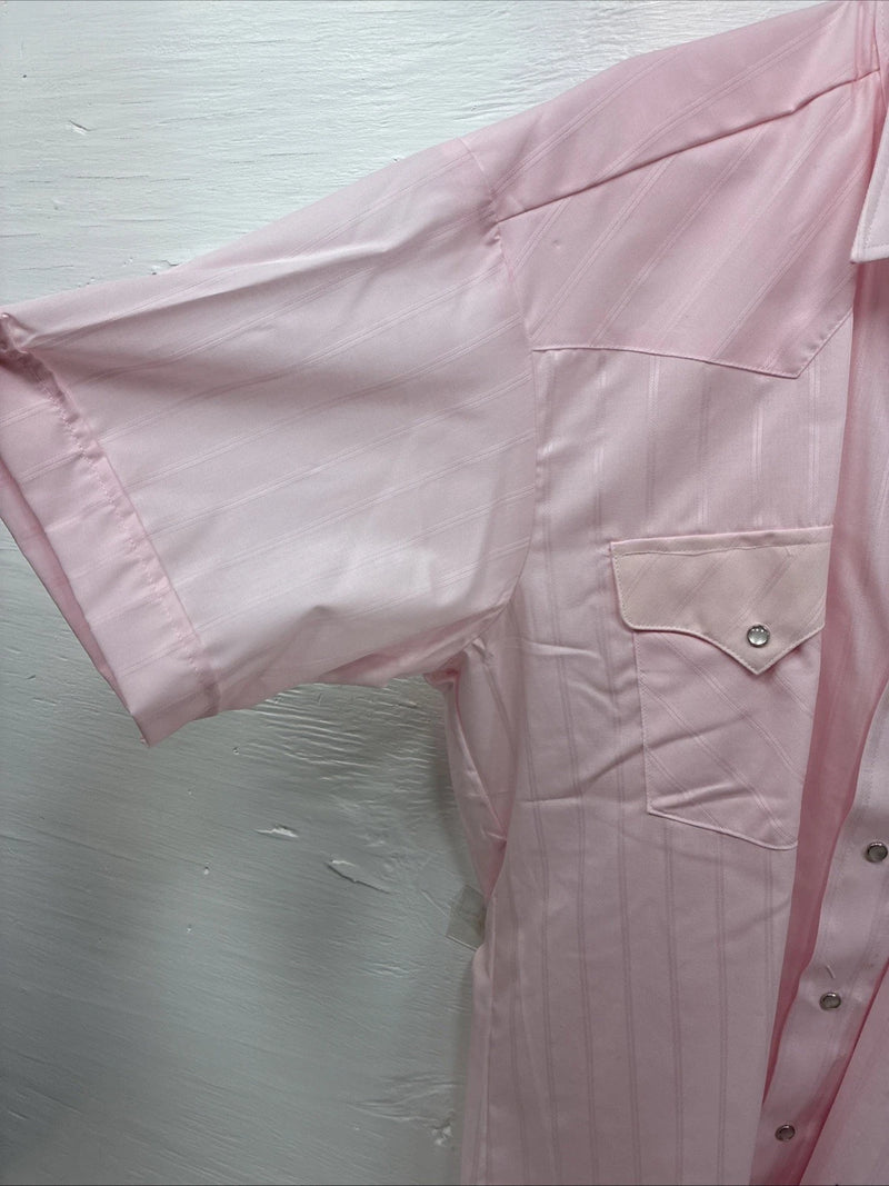 New Men’s Panhandle Slim Pink Stripe Short Sleeve Peal Snap 17 XL R-75
