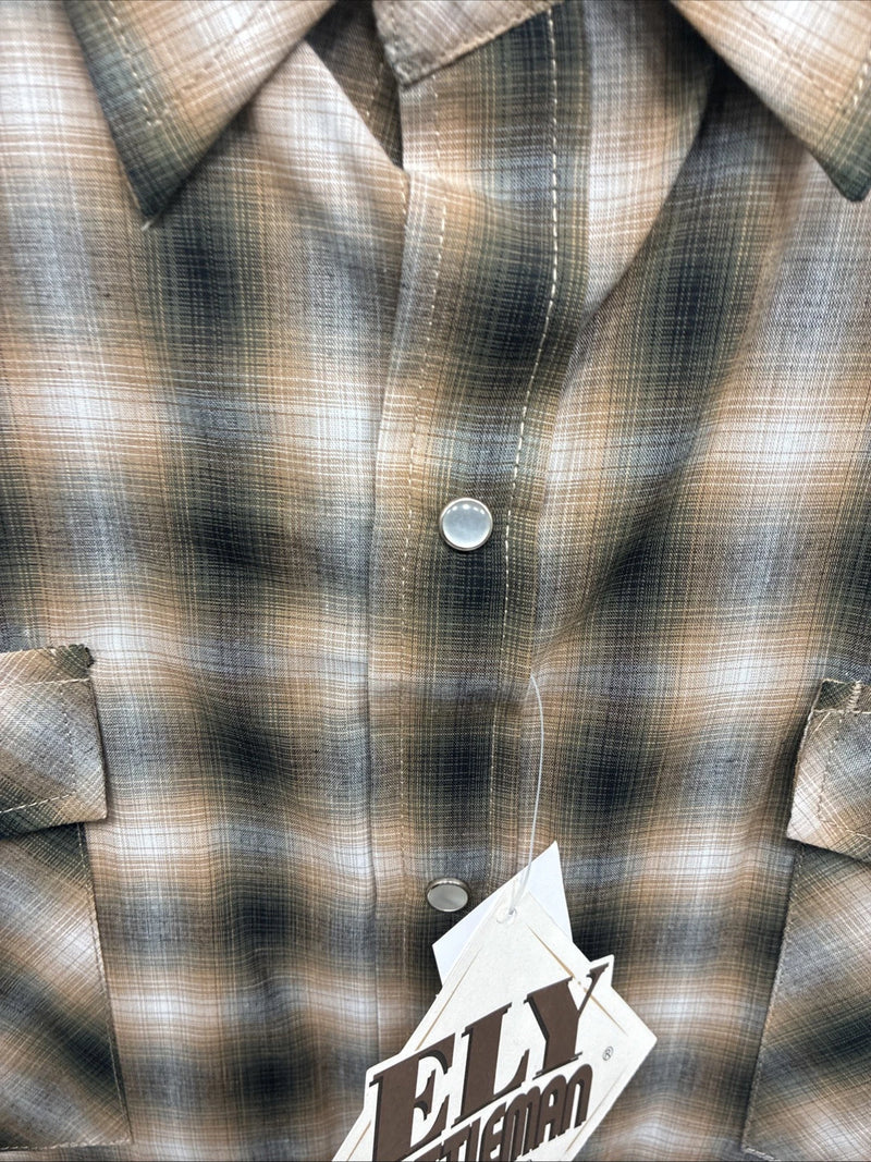 New Men’s ELY Cattleman Yellow Flannel Short Sleeve Pearl Snap 4XL F-51