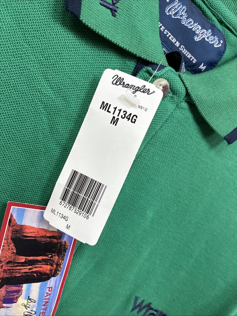New Men’s Wrangler Green Short Sleeve Polo Shirt Medium K-64