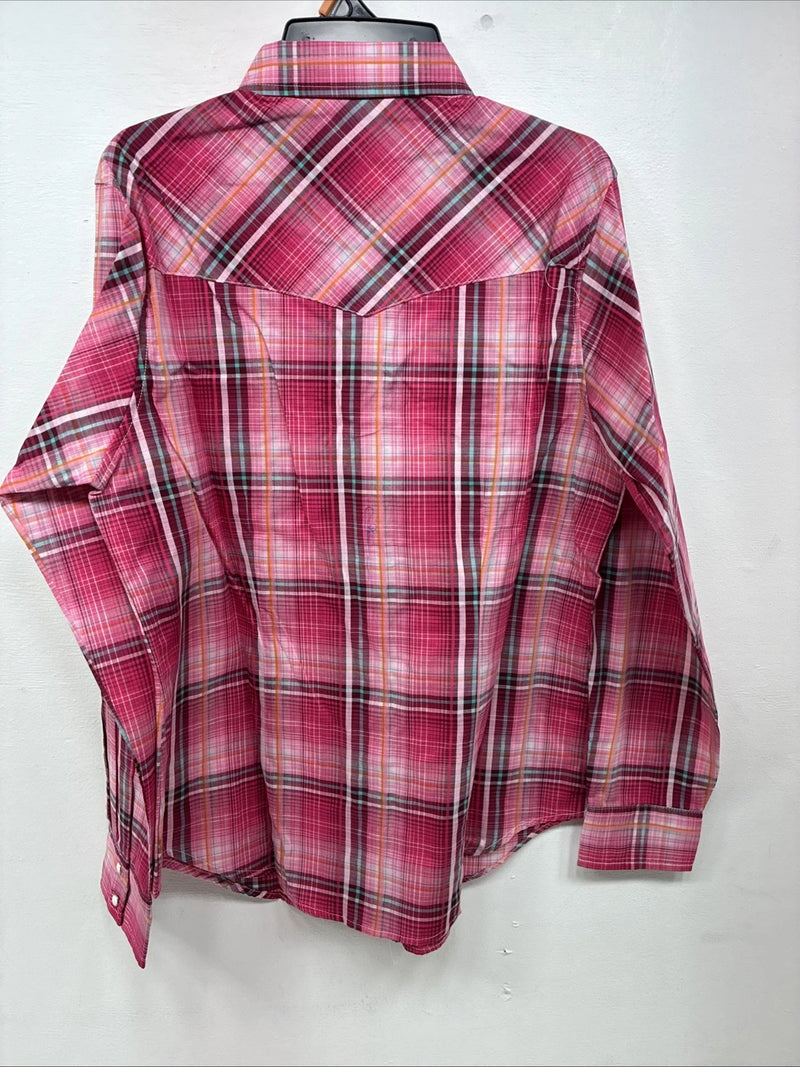 New Girls Cumberland Pink Plaid Long Sleeve Pearl Snap Medium DD-92