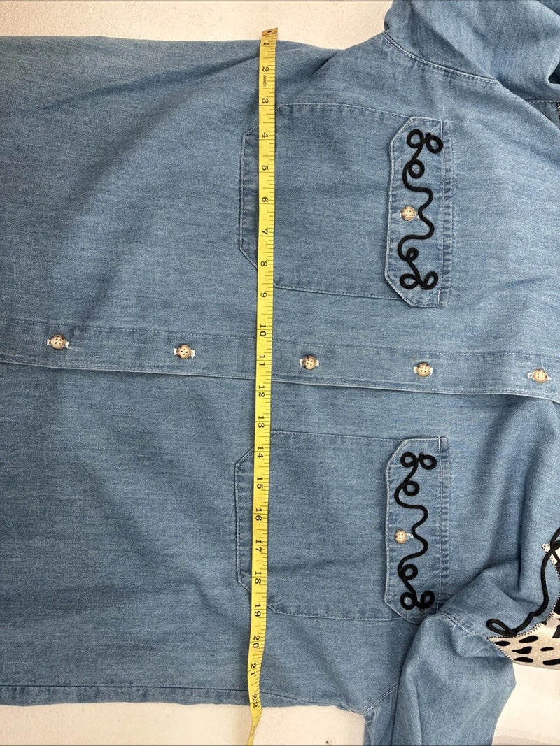 New Women’s Rochelle Forest Blue Jean Long Sleeve Button Up Small LL-33