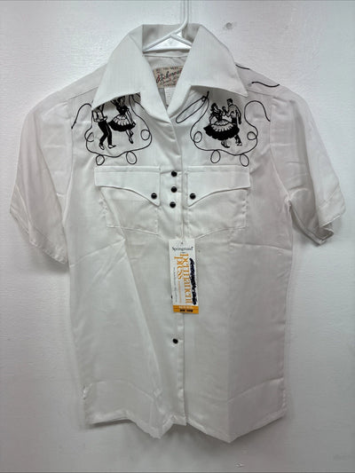 New Women’s Rockmount White Designed Short Sleeve Pearl Snap Size 32 LL-75