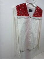 New Women’s Panhandle White Red Design Long Sleeve Button Up Size 14 TT-78