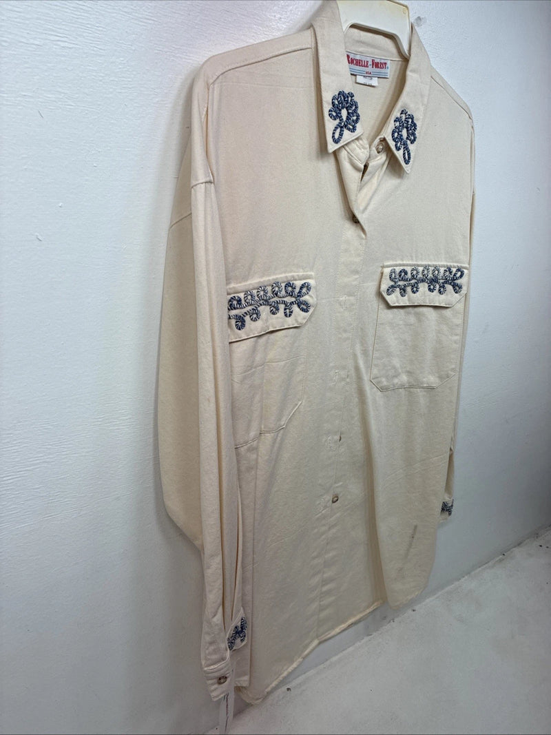 New Women’s Rochelle Forest Tan Designed Long Sleeve Button Up Medium YY-85