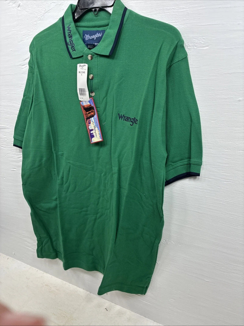 New Men’s Wrangler Green Short Sleeve Polo Shirt Large CC-65