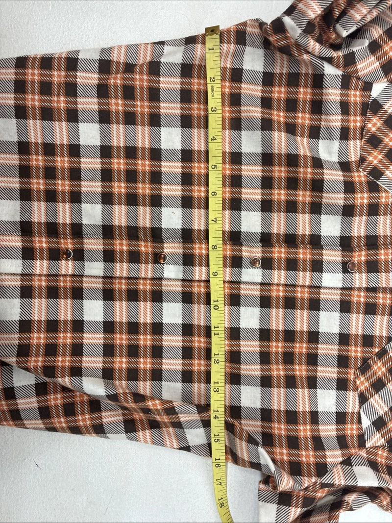 New Women’s Panhandle Slim Orange Plaid Long Sleeve Pearl Snap Size 30 KK-56