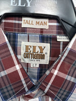 New Men’s ELY Cattleman Red White Plaid Short Sleeve Pearl Snap Large Tall X-66