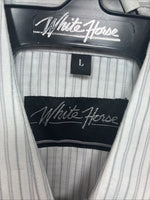 New Kids White Horse Gray Stripe Long Sleeve Pearl Snap Large DD-56