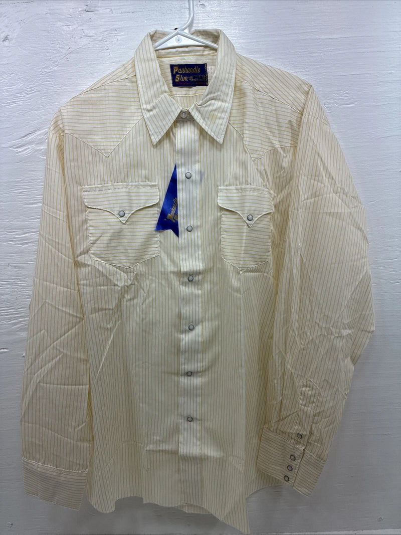 New Men’s Panhandle Slim Yellow Strip Long Sleeve Pearl Snap 16 Large AA-33