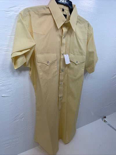 New Men’s White Horse Yellow Short Sleeve Pearl Snap Medium B-92