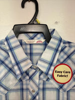 New Women’s Cumberland Blue Plaid Long Sleeve Pearl Snap Large GG-84