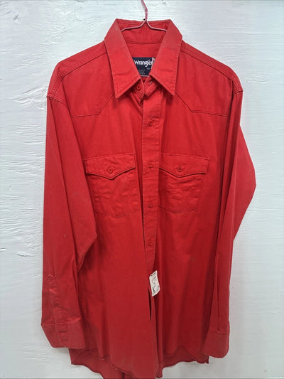 New Mans Wrangler Red Long Sleeve Button Up 16.5 X 34 Large AA-41