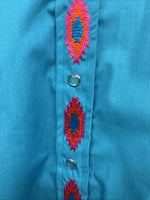 New Women’s Country Charmers Blue Long Sleeve Pearl Snap Large DD-68
