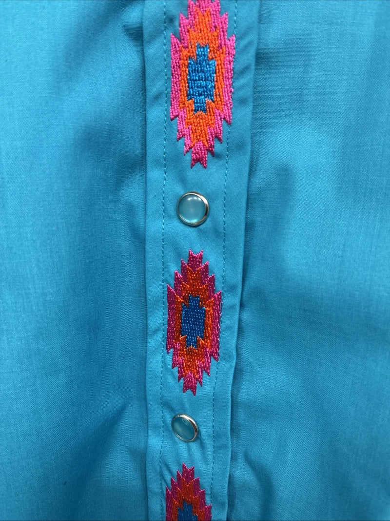 New Women’s Country Charmers Blue Long Sleeve Pearl Snap Large DD-68