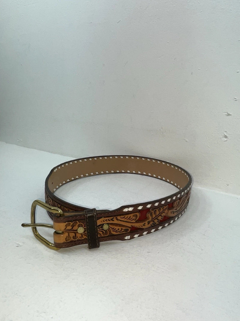 New Brown Genuine Leather Longhorn Tooled 32” Belt #82828 Z-93