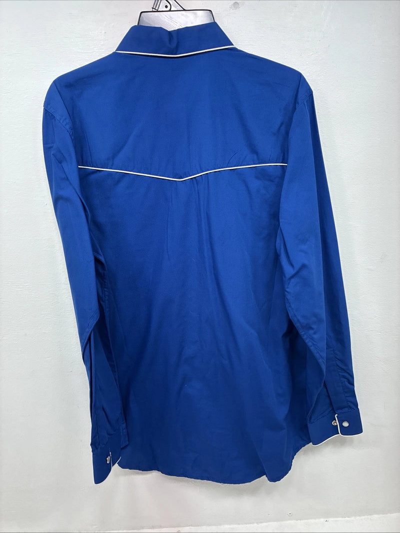 New Women’s Western Express Blue Design Long Sleeve Pearl Snap Large II-69
