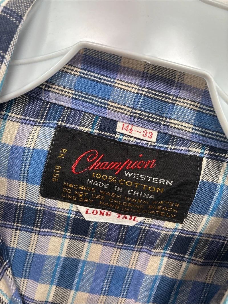 New Men’s Champion Western Purple Plaid Long Sleeve Pearl Snap 14.5 Small O-35