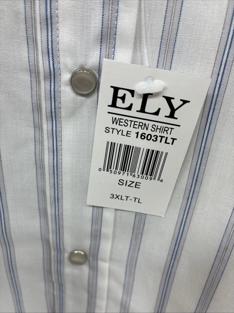 New Men’s ELY Cattleman White Stripe Like Short Sleeve Pearl Snap 3XL H-67