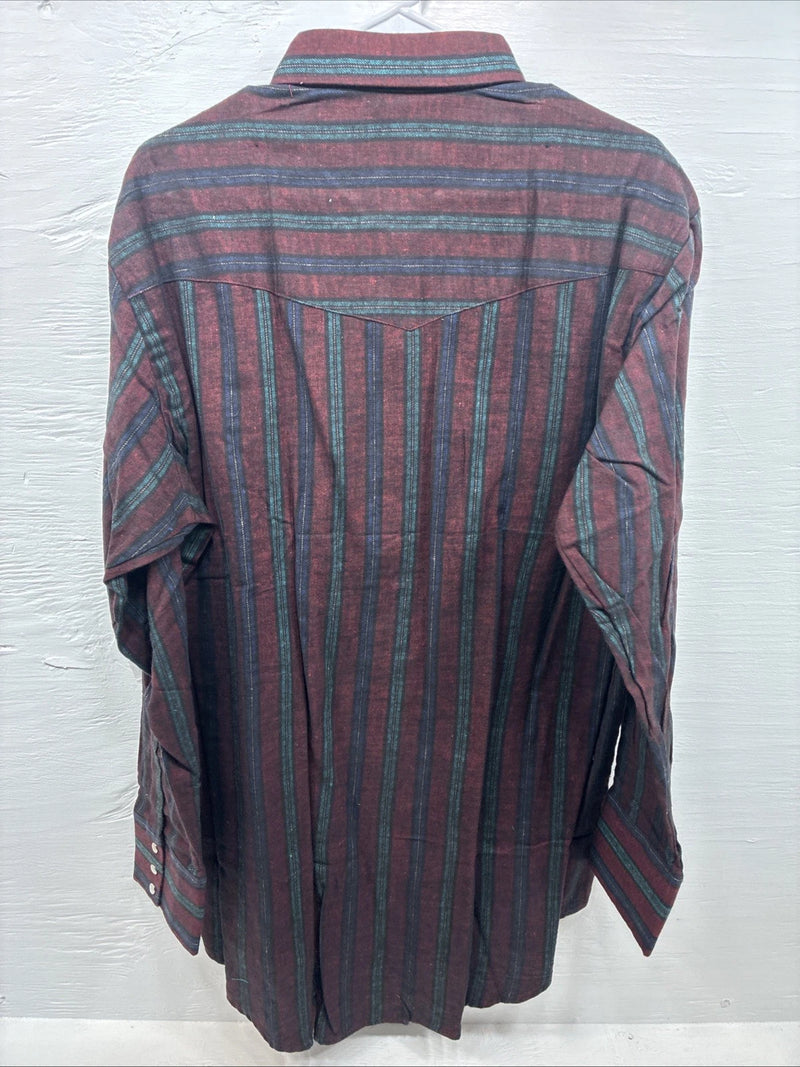 New Men’s ELY Cattleman Red Multicolor Stripe Long Sleeve Pearl Snap XL T-45