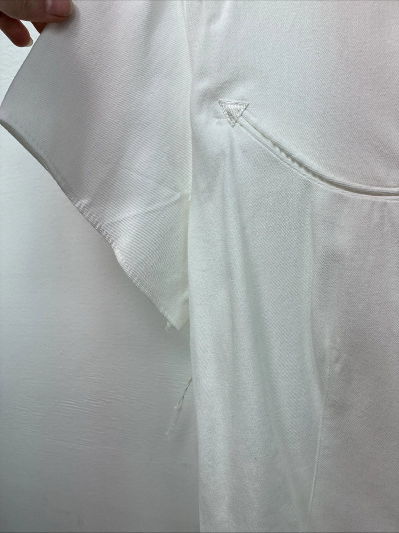 New Women’s Denim Jeans White Short Sleeve Button Up Large MM-139